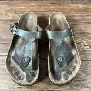 Birkenstock Gizeh Brown Leather Flip Flops Sandals Women’s Size 7 (38)